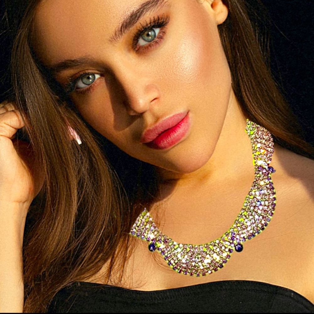 Faux Magnificence of Tanzanite & Crystal Necklace